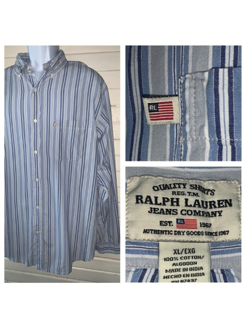 Ralph Lauren Jeans Co. Men’s Sz XL White Blue Stripe Button Down Shirt L/S EUC